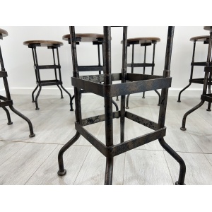 Industrial, Factory / Workshop Iron and Mahogany Stool