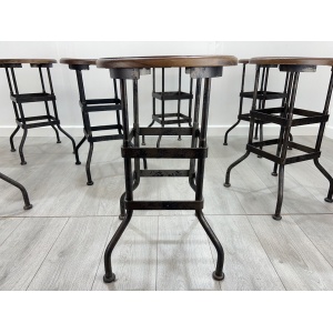 Industrial, Factory / Workshop Iron and Mahogany Stool