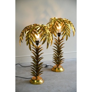 Late 20th Century Palm Tree Table Bedside Side Lamps Lights