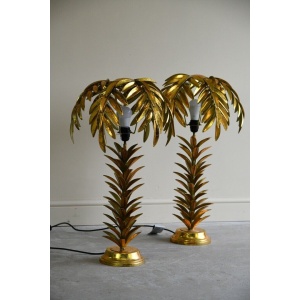 Late 20th Century Palm Tree Table Bedside Side Lamps Lights