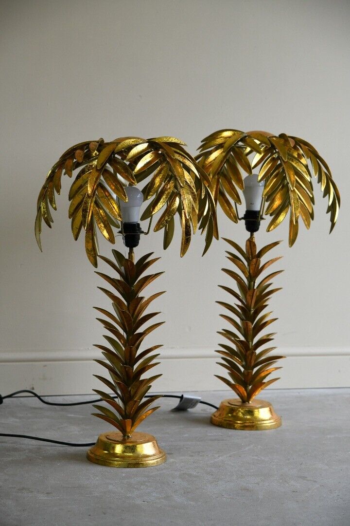 Late 20th Century Palm Tree Table Bedside Side Lamps Lights