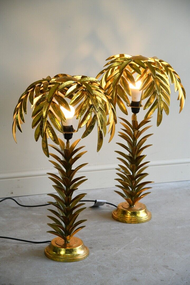 Late 20th Century Palm Tree Table Bedside Side Lamps Lights