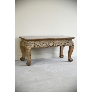 Oriental Jewelled Carved Wooden Coffee Table