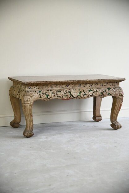 Oriental Jewelled Carved Wooden Coffee Table - Image 5