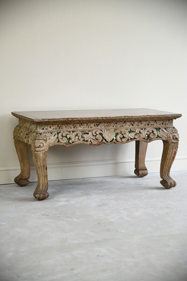 Oriental Jewelled Carved Wooden Coffee Table