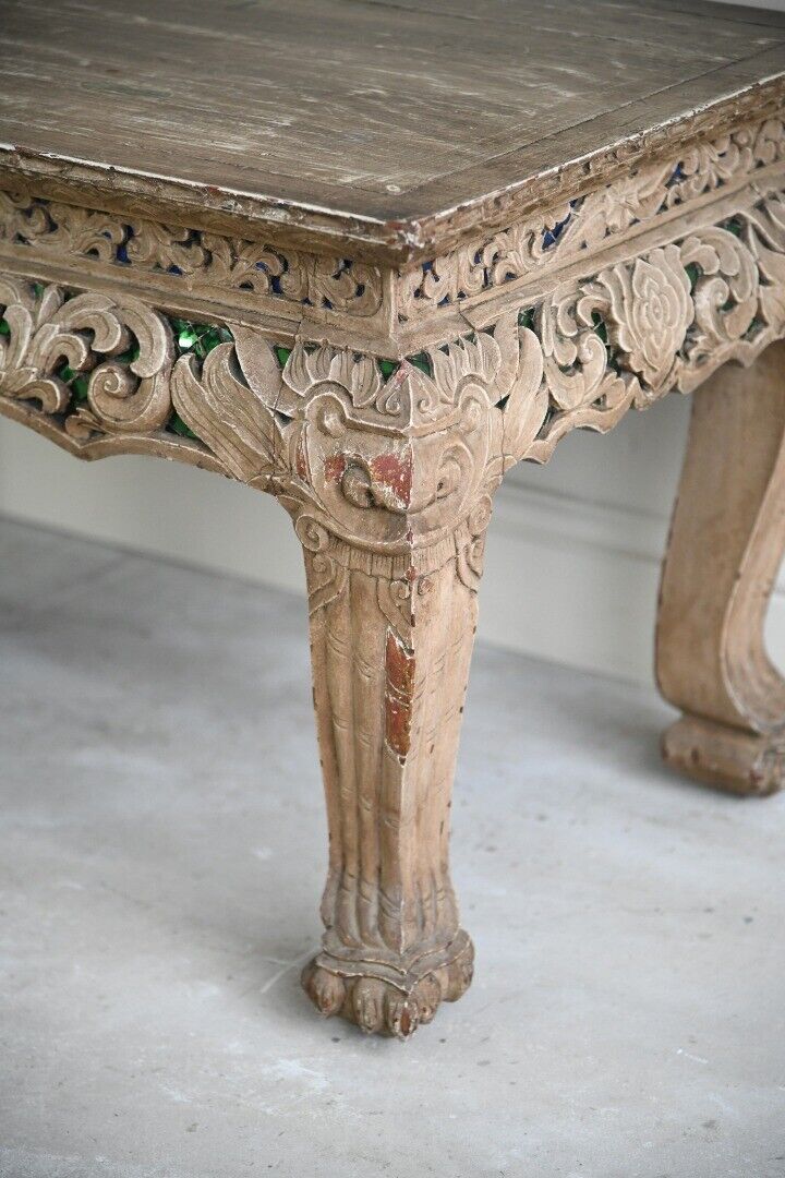 Oriental Jewelled Carved Wooden Coffee Table
