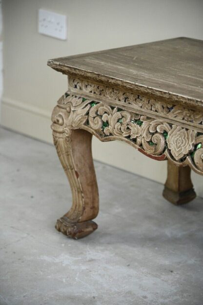 Oriental Jewelled Carved Wooden Coffee Table - Image 9
