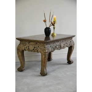 Oriental Jewelled Carved Wooden Coffee Table
