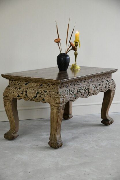 Oriental Jewelled Carved Wooden Coffee Table - Image 3