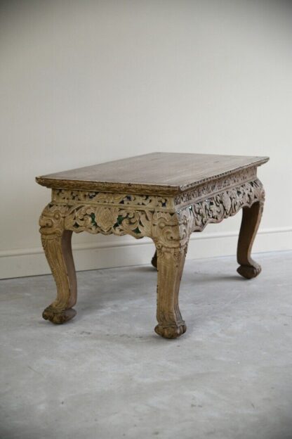 Oriental Jewelled Carved Wooden Coffee Table - Image 2