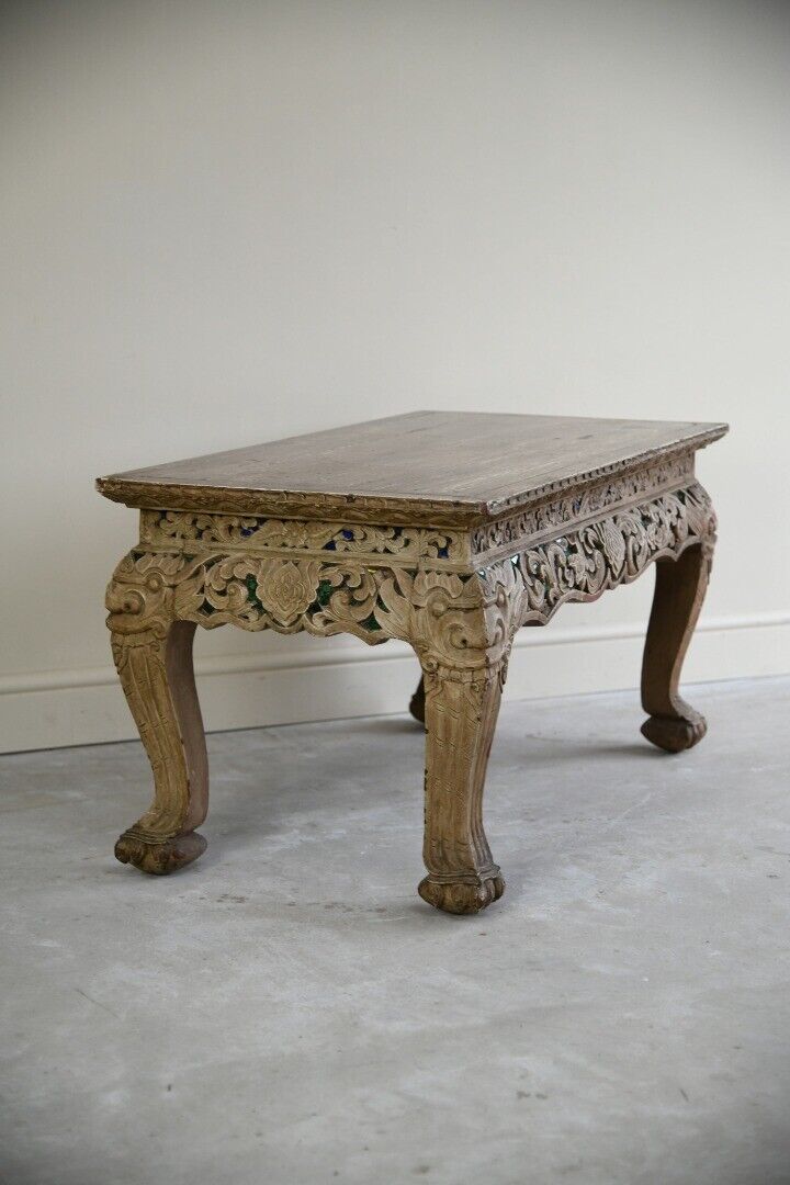 Oriental Jewelled Carved Wooden Coffee Table