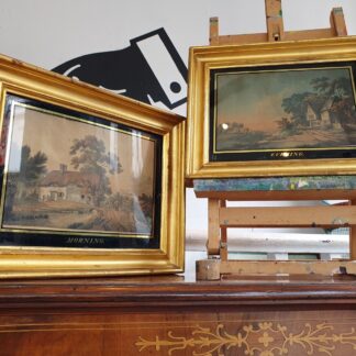 Pair Of Antique Early 19th Century Gilt Framed & Reverse Painted Etchings