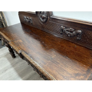 A Large Elizabethan Revival, Lion Mask Carved Console / Serving Table