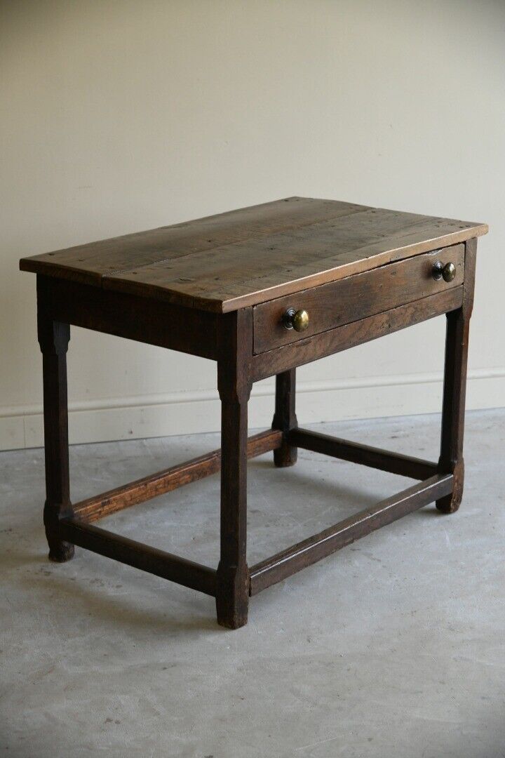 Antique Rustic Country Oak Side Occasional Table