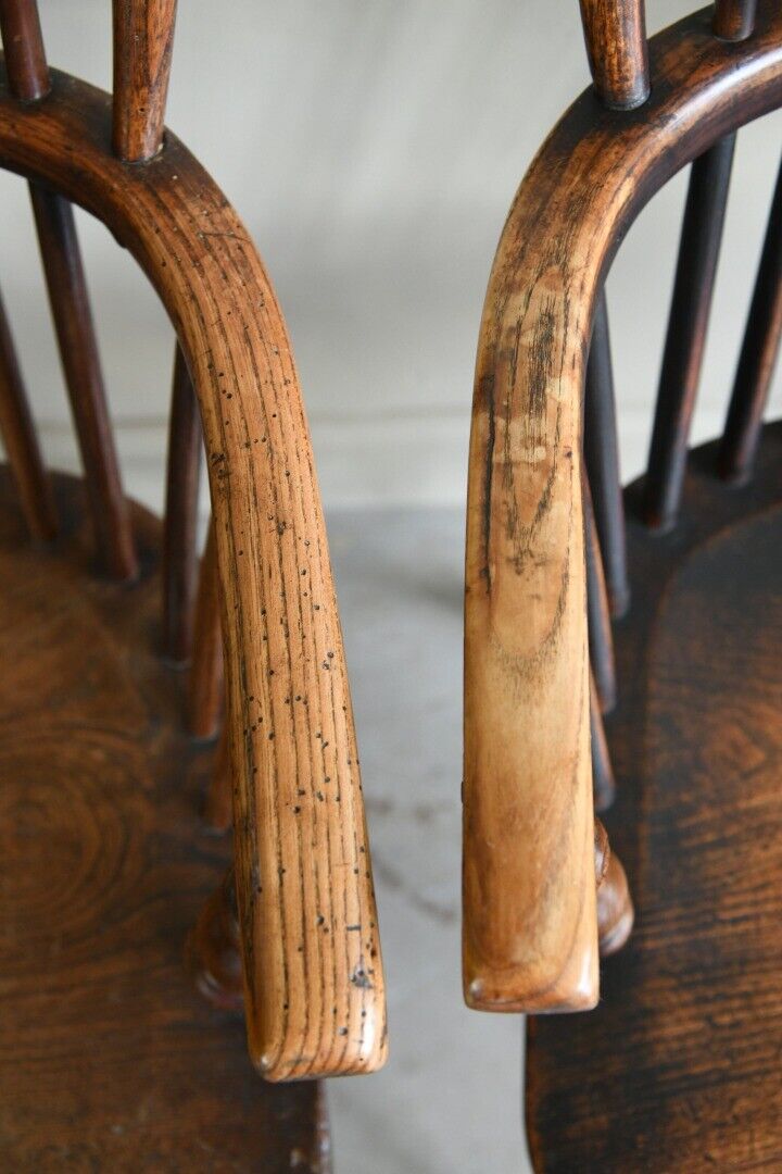 Set 6 Antique Elm Windsor Arm Chairs
