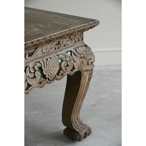 Oriental Jewelled Carved Wooden Coffee Table