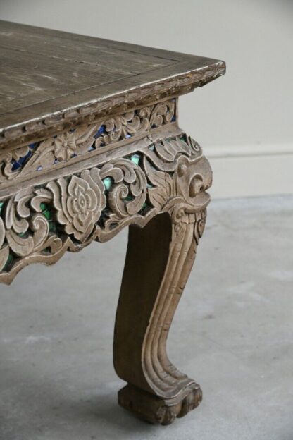 Oriental Jewelled Carved Wooden Coffee Table - Image 11