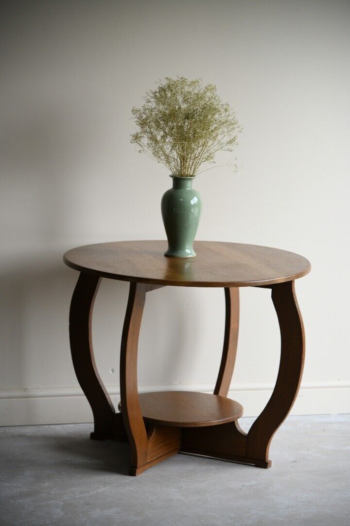 Deco Oak Two Tier Round Centre Occasional Side Table