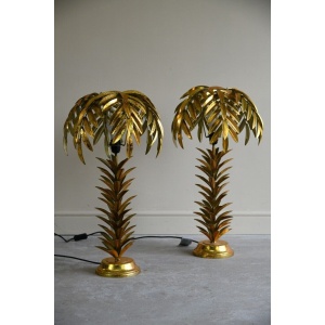 Late 20th Century Palm Tree Table Bedside Side Lamps Lights
