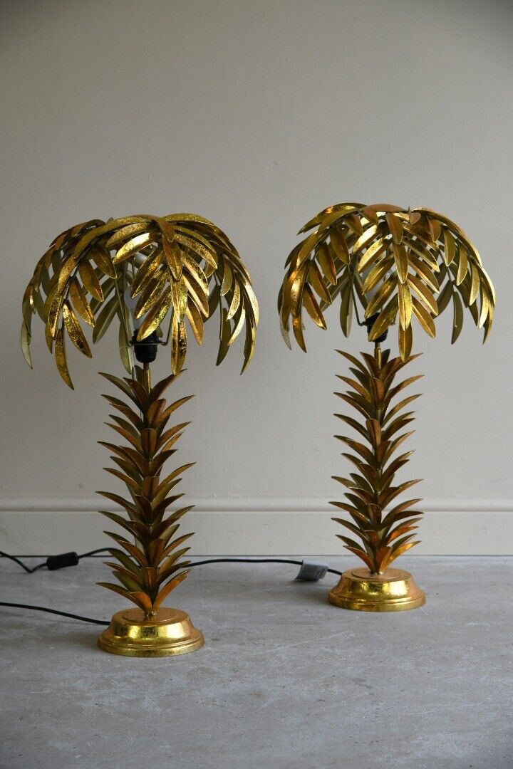 Late 20th Century Palm Tree Table Bedside Side Lamps Lights