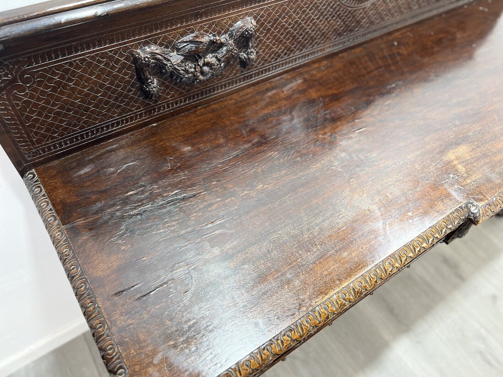 A Large Elizabethan Revival, Lion Mask Carved Console / Serving Table