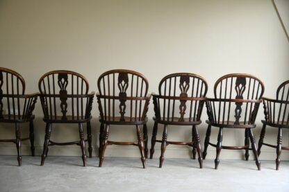 Set 6 Antique Elm Windsor Arm Chairs - Image 5
