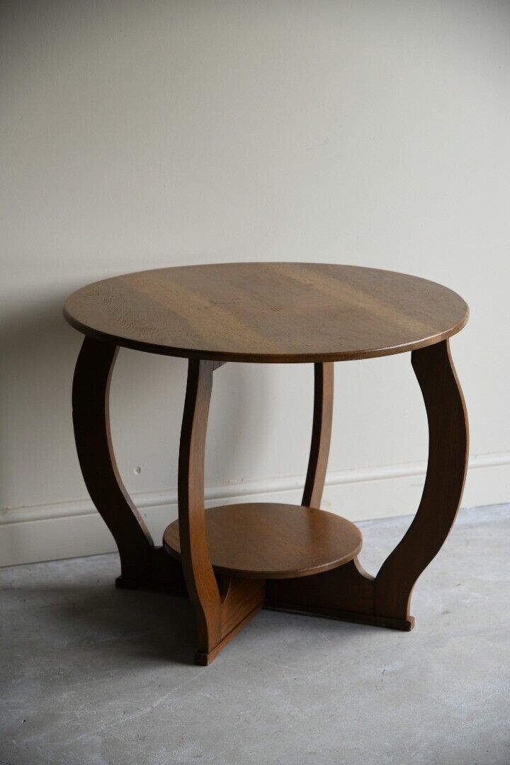 Deco Oak Two Tier Round Centre Occasional Side Table