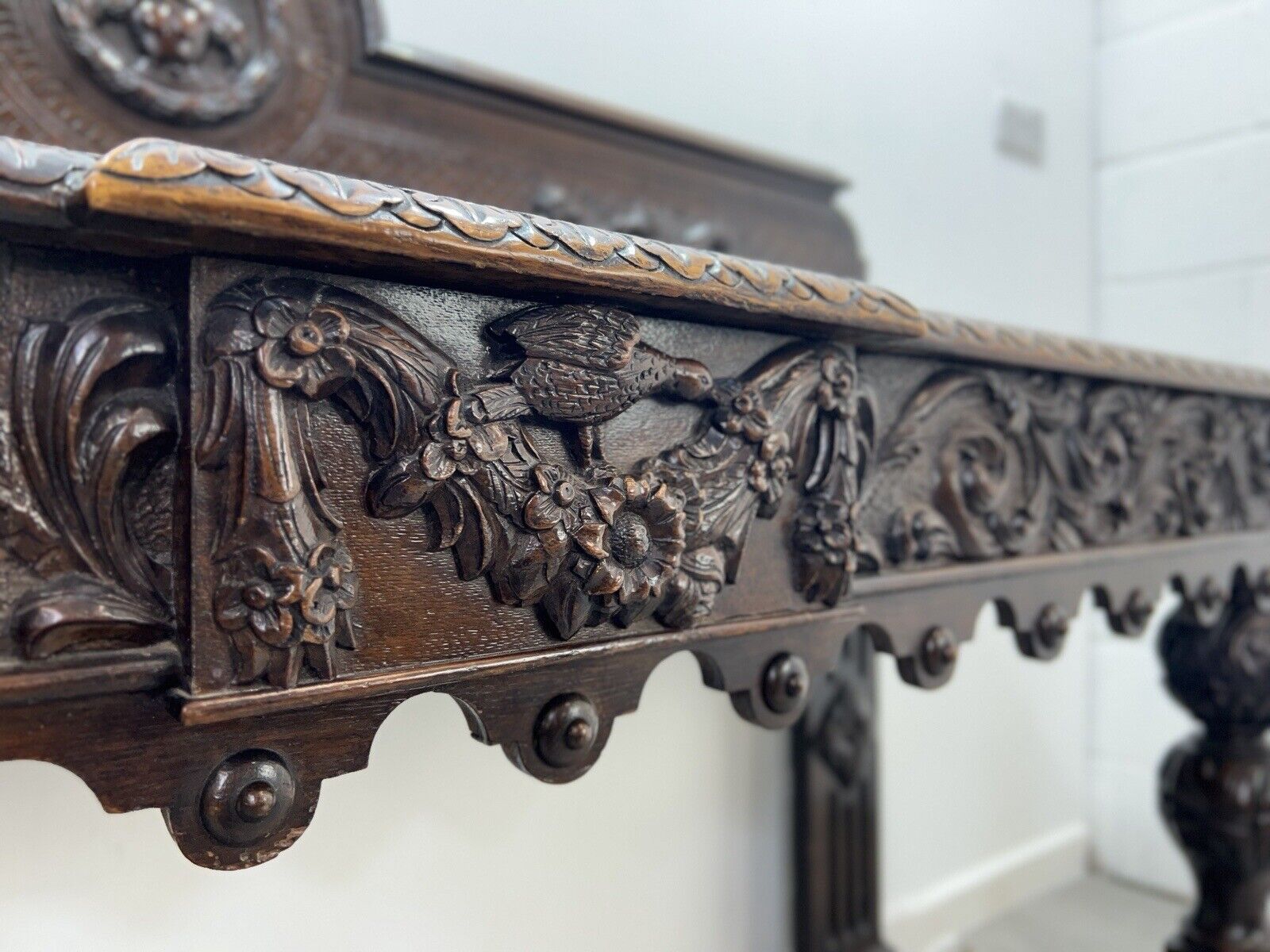 A Large Elizabethan Revival, Lion Mask Carved Console / Serving Table
