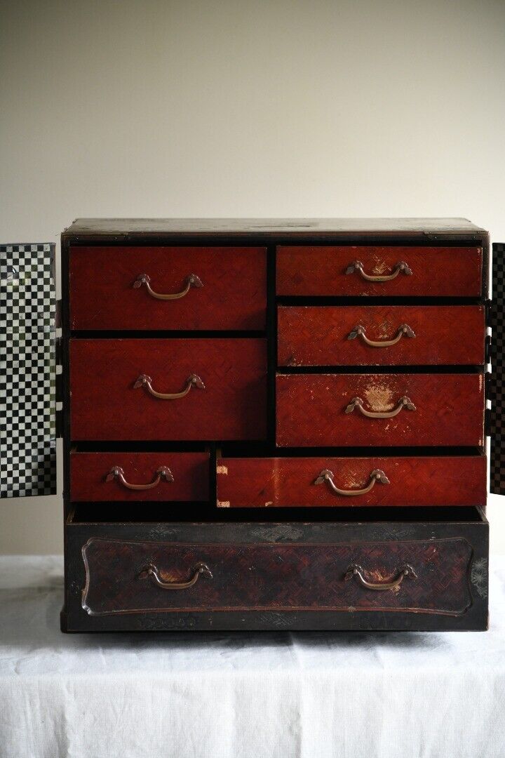 Antique Japanese Table Top Cabinet Storage Drawers