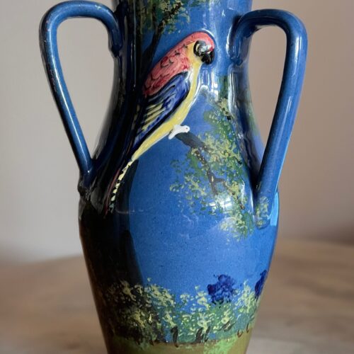 Vintage 1930's English Longpark Torquay ware Blue parrot vase