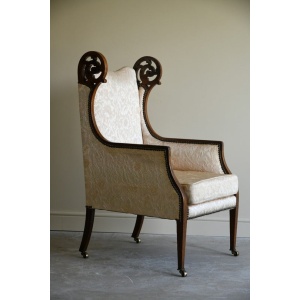 Antique Edwardian Upholstered Walnut Armchair
