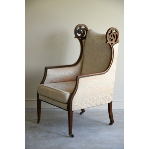 Antique Edwardian Upholstered Walnut Armchair