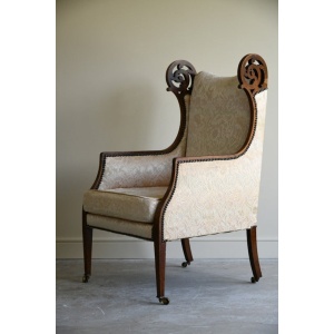 Antique Edwardian Upholstered Walnut Armchair