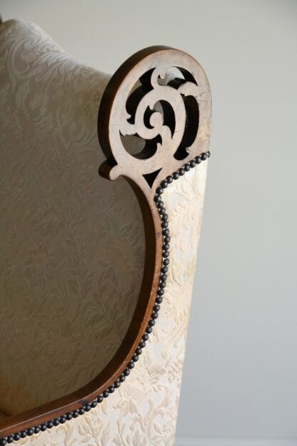 Antique Edwardian Upholstered Walnut Armchair - Image 11