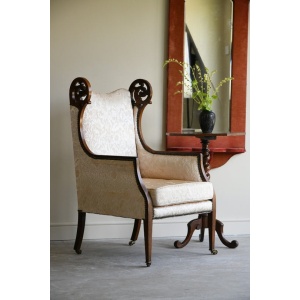Antique Edwardian Upholstered Walnut Armchair