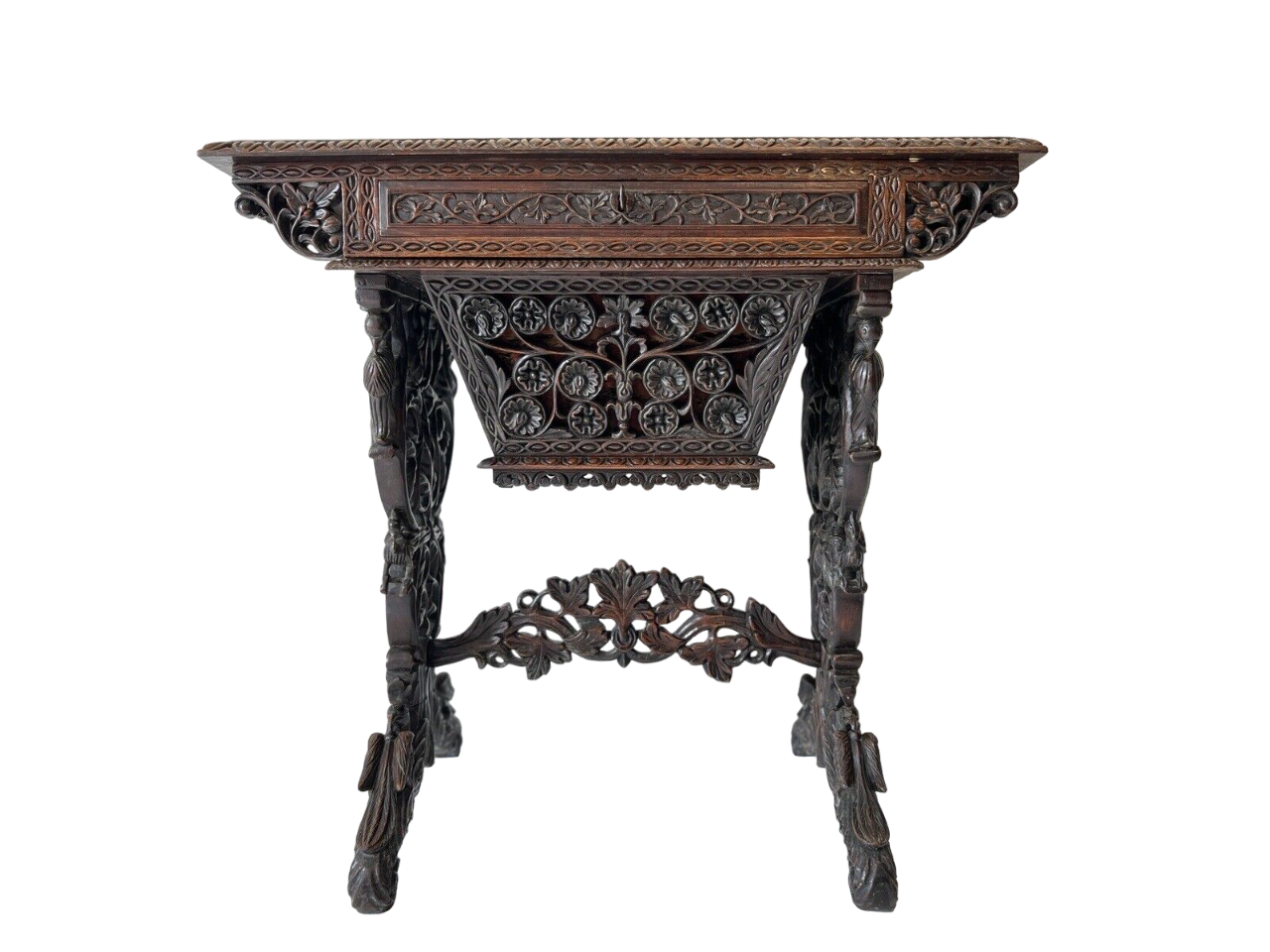 19th Century Anglo-Indian Carved Rosewood Writing Desk
