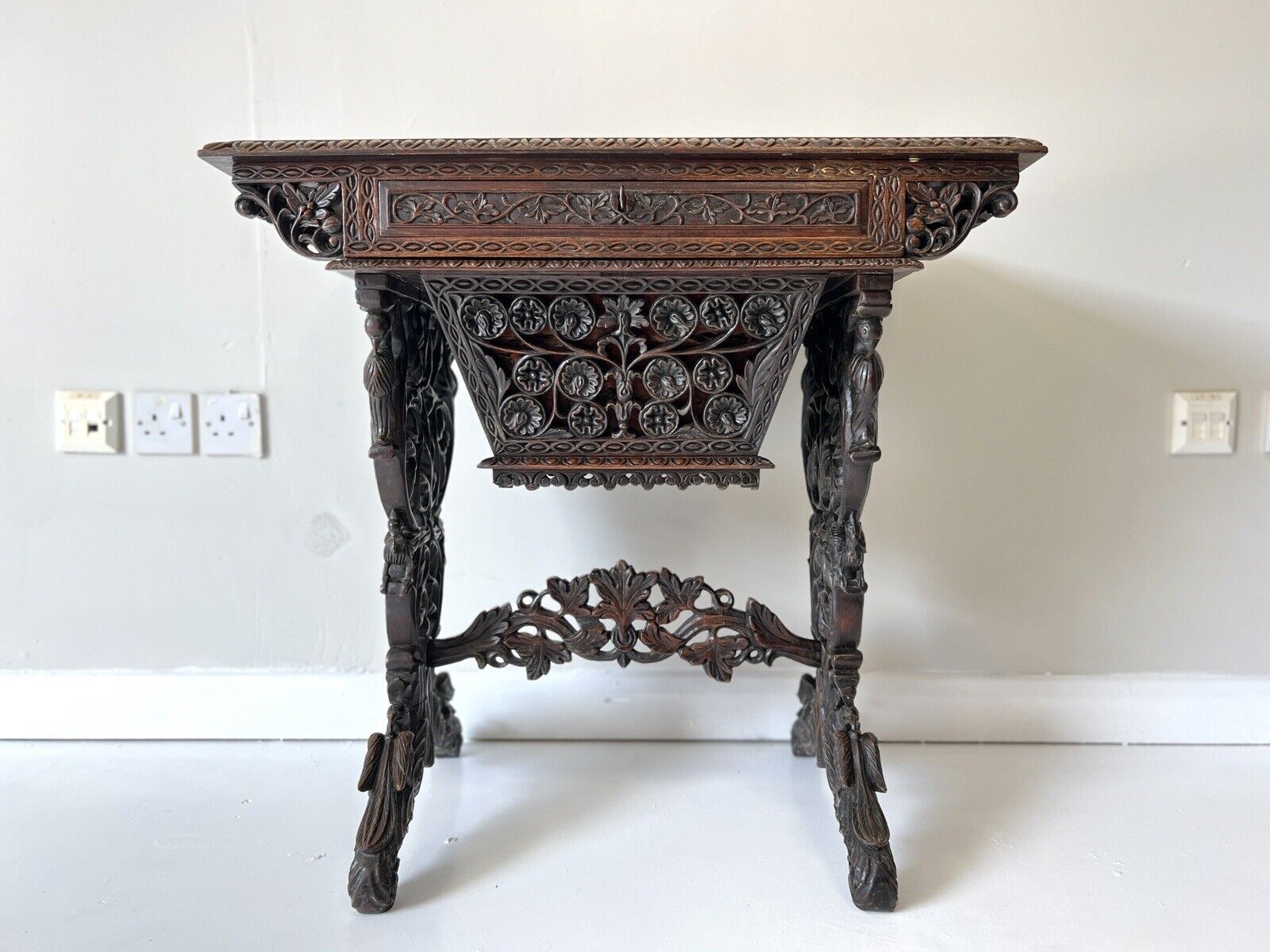 19th Century Anglo-Indian Carved Rosewood Writing Desk