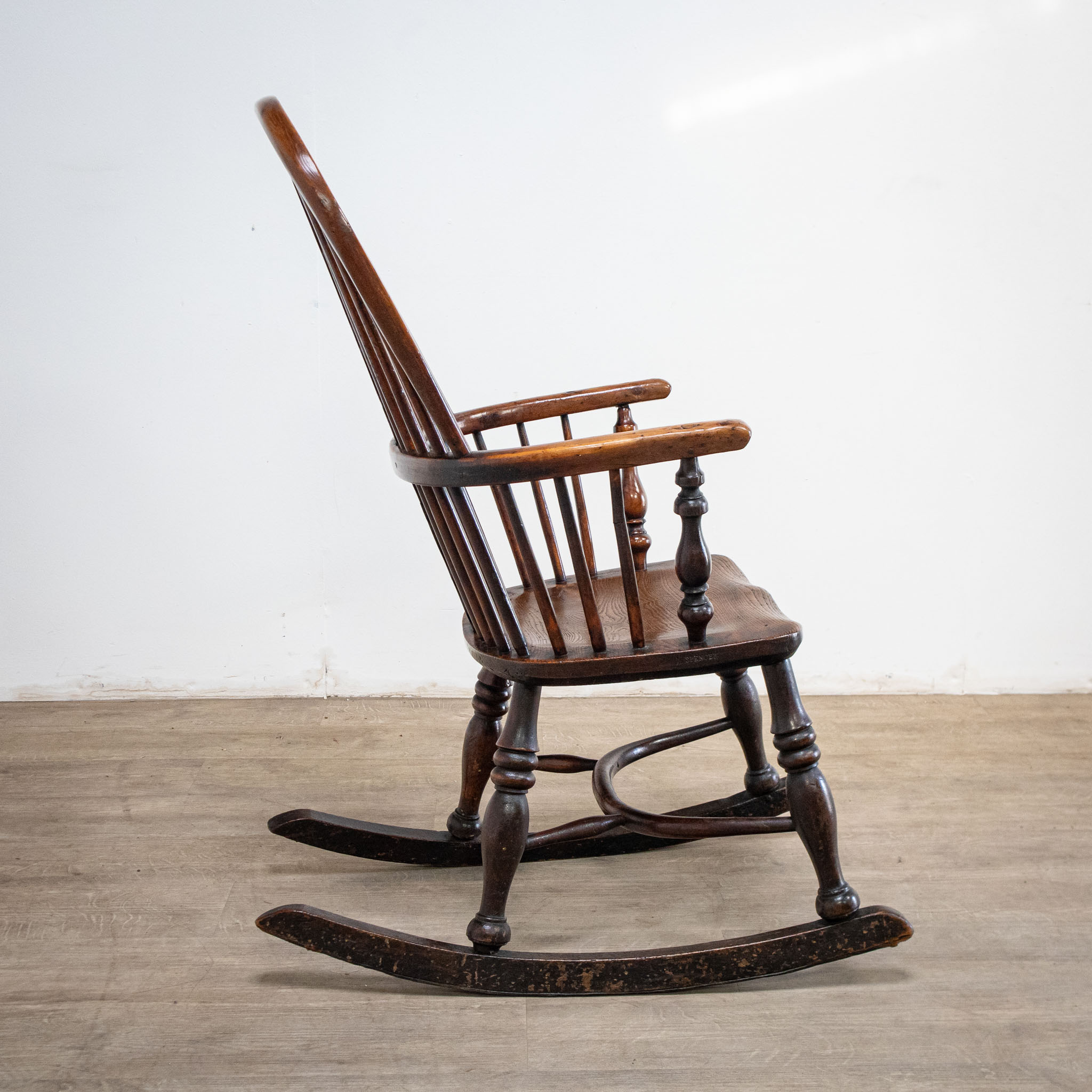 19th Century Yew Rocking Chair by J. Spencer