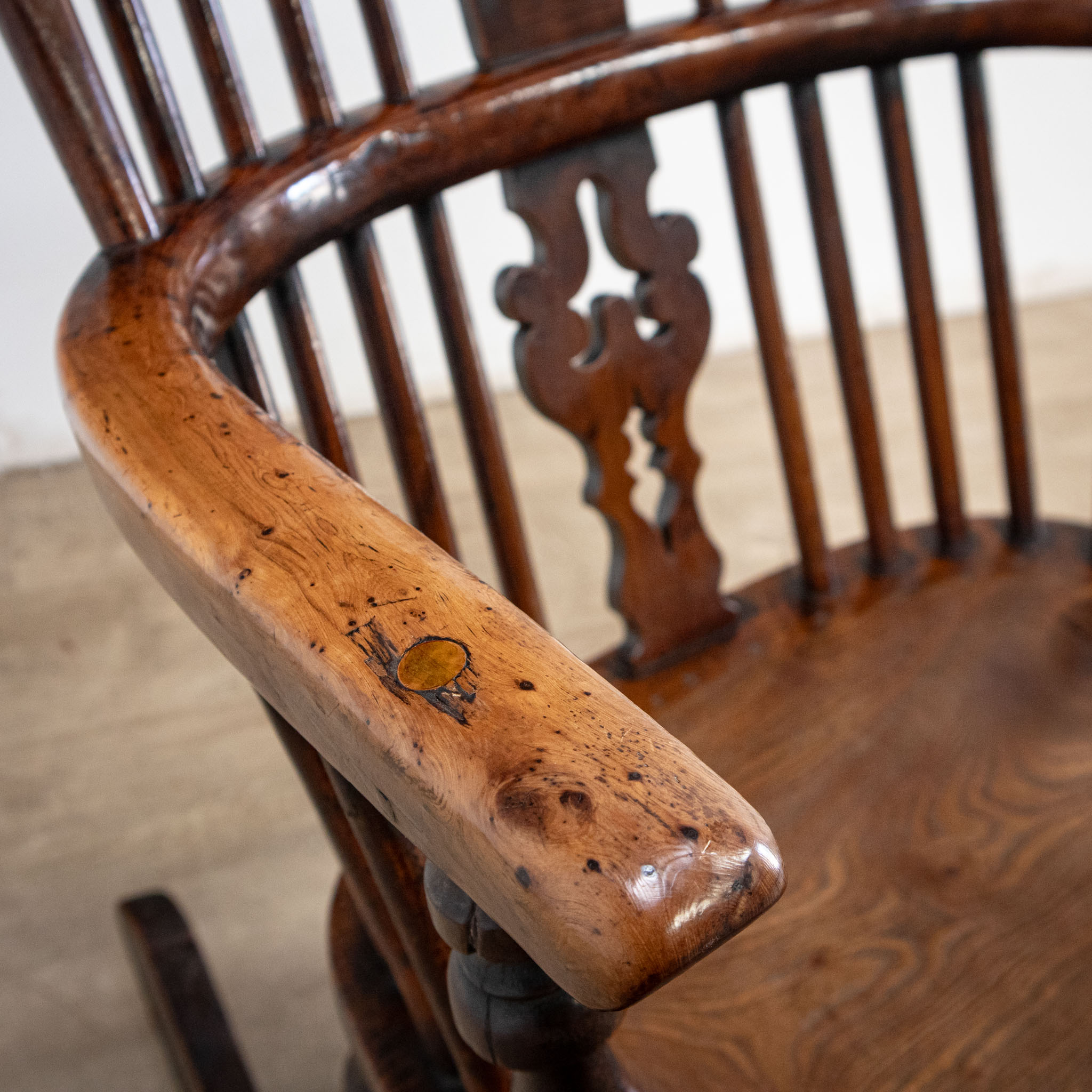 19th Century Yew Rocking Chair by J. Spencer
