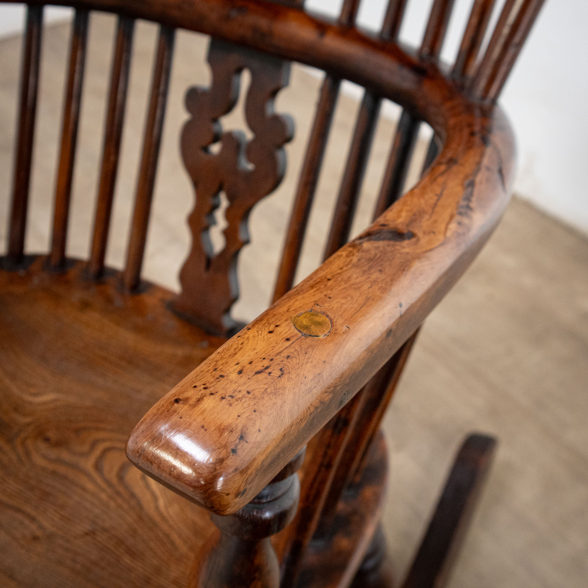 19th Century Yew Rocking Chair by J. Spencer