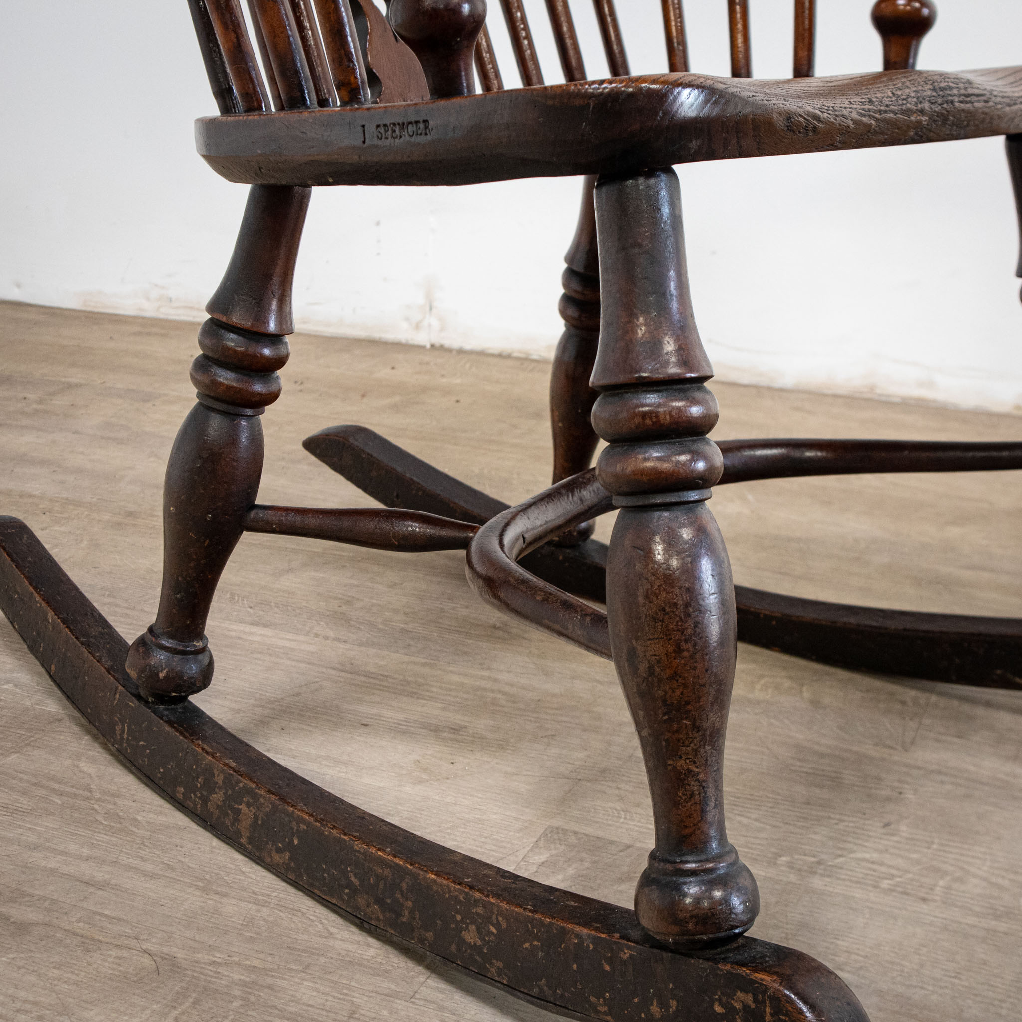 19th Century Yew Rocking Chair by J. Spencer