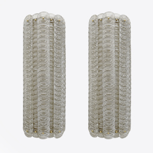 Pair of Mid-century Modern Style Italian Murano Glass Sconces "Reticello", 1990s