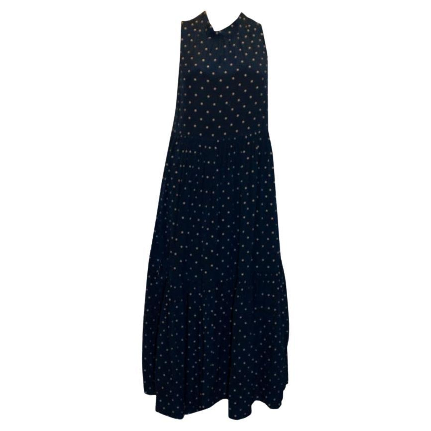 Asceno Blue and White Silk Spot Dress