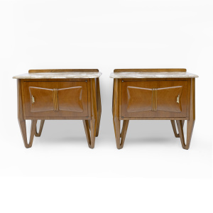 Pair of Mid-Century Modern Italian Walnut and Marble Nightstands, 1950s