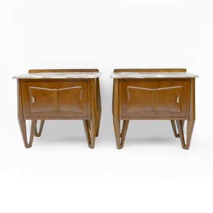 Pair of Mid-Century Modern Italian Walnut and Marble Nightstands, 1950s - Image 9