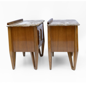 Pair of Mid-Century Modern Italian Walnut and Marble Nightstands, 1950s
