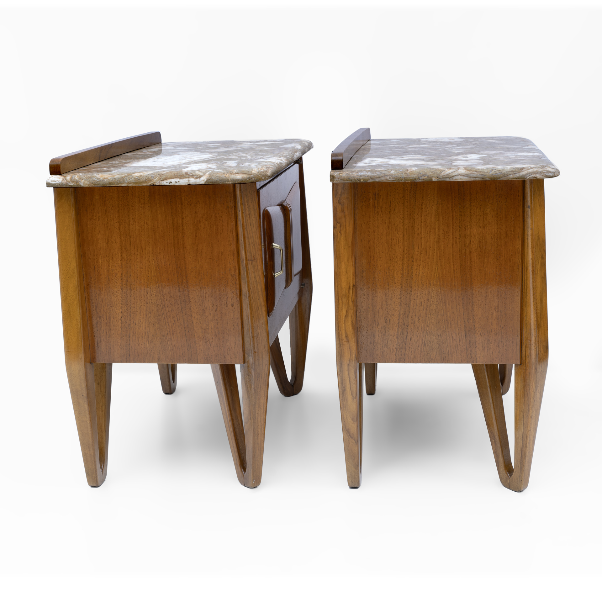 Pair of Mid-Century Modern Italian Walnut and Marble Nightstands, 1950s