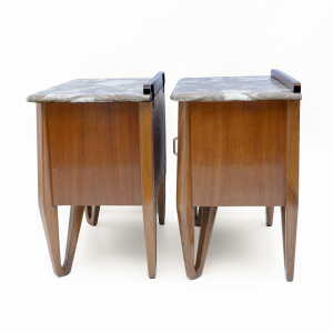 Pair of Mid-Century Modern Italian Walnut and Marble Nightstands, 1950s