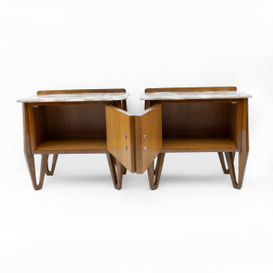Pair of Mid-Century Modern Italian Walnut and Marble Nightstands, 1950s