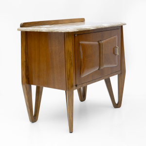 Pair of Mid-Century Modern Italian Walnut and Marble Nightstands, 1950s